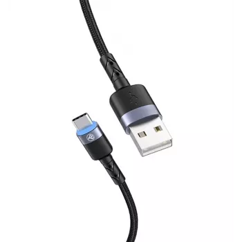 Cabo de dados Tellur USB para Type-C LED trançado em nylon 1,2 m preto
