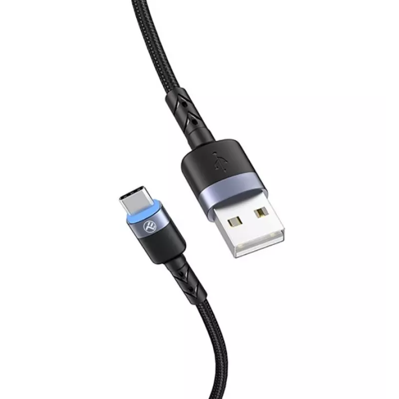Cabo de dados Tellur USB para Type-C LED trançado em nylon 1,2 m preto
