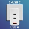 Carregador QOLTEC 100W GaN USB-C Dual PD 5–20V 1,5–5A, 2×USB-C