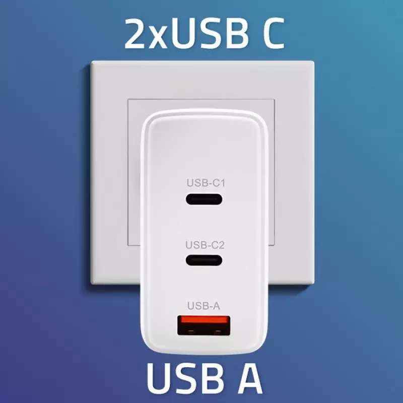 Carregador QOLTEC 100W GaN USB-C Dual PD 5–20V 1,5–5A, 2×USB-C