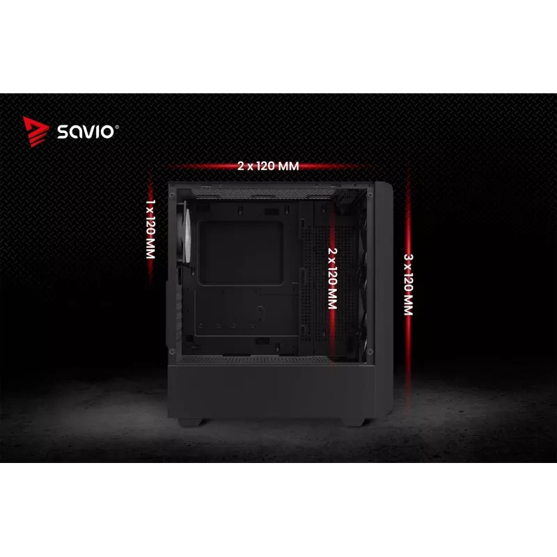 Savio Noctis Glass RGB Cube caixa para PC, ATX/Micro-ATX/Mini-ITX, frente de vidro temperado, ventoinhas RGB, preta