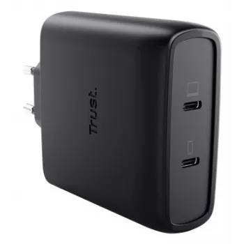 Carregador TRUST Maxo 100W 2 portas USB-C GaN — 100 W, 2× USB-C, máx. 20 V, cabo de 2 m, preto