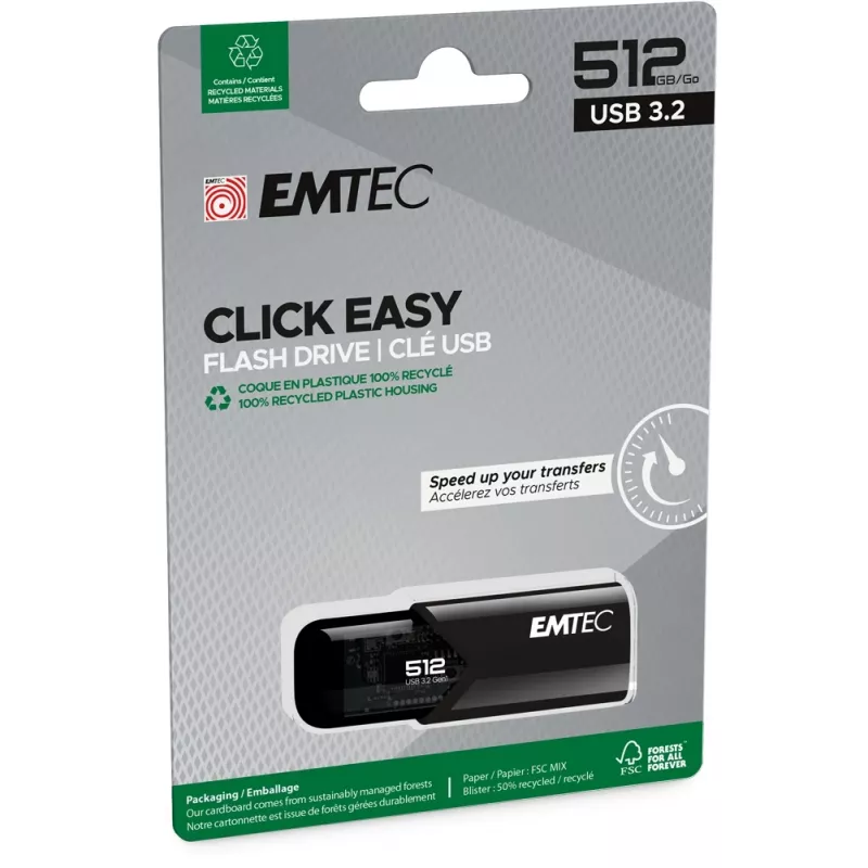 Pen drive Emtec B110 Click Easy 3.2 512 GB USB Type-A 3.2 Gen 2 (3.1 Gen 2) Preto (ECMMD512GB113)