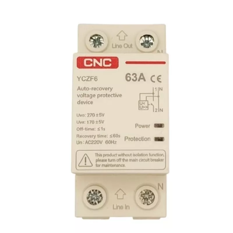 CNC EL240302 Relé de proteção de tensão com reposição automática, 1P+N, 63 A, 230 V