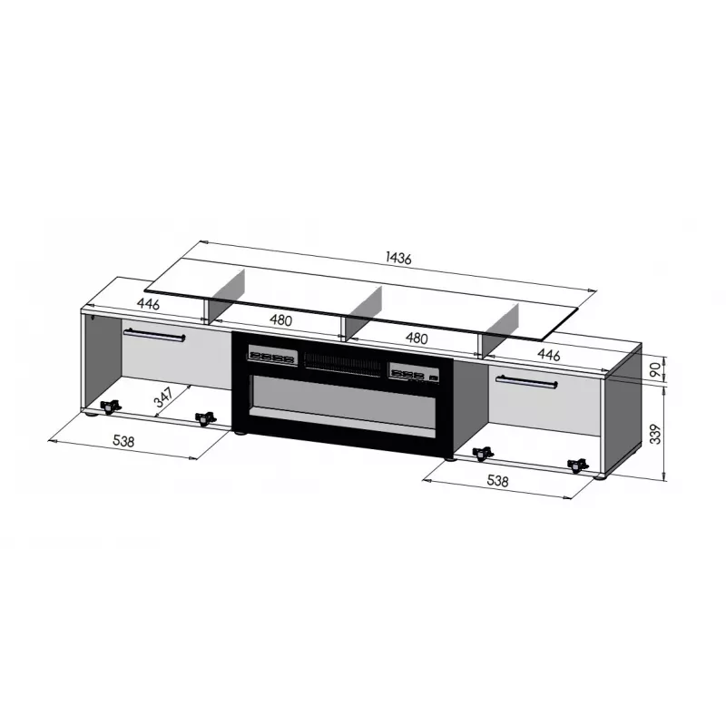 Móvel de TV Cama Meble ROVA com lareira elétrica 190x37x48 cm branco/branco brilhante
