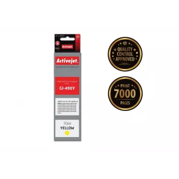 Tinteiro Activejet AC-G490Y (substituto para Canon GI-490Y; Supreme; 70 ml; 7000 páginas, amarelo)