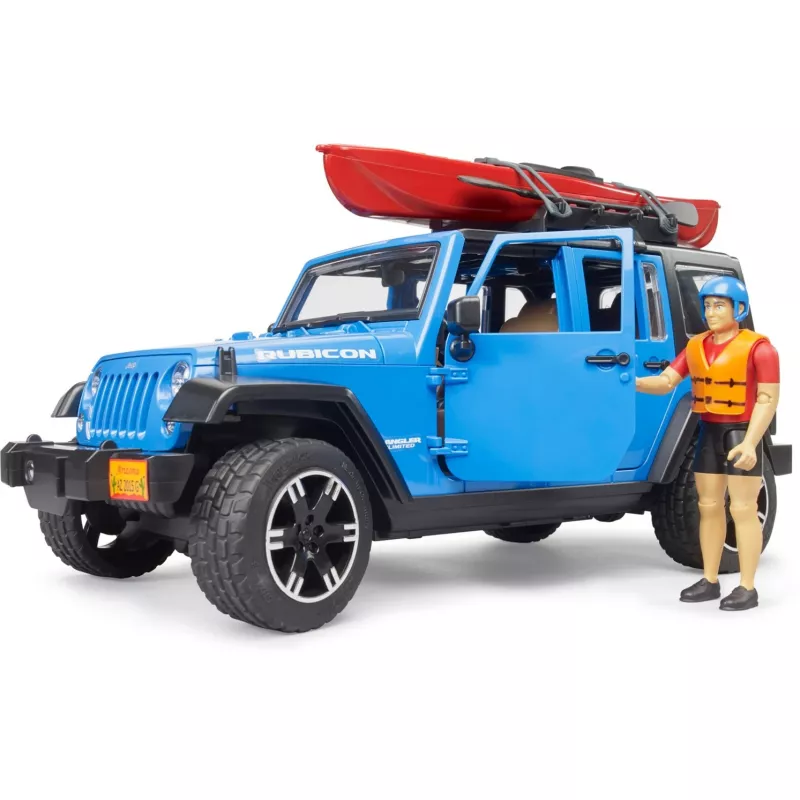 Veículo de brincar BRUDER Jeep Wrangler Rubicon Unlimited com caiaque e figura BR-02529