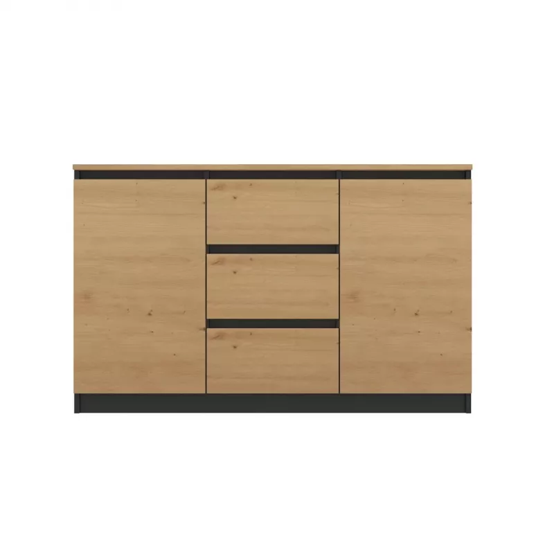 Cómoda Topeshop 2D3S ANT/ART BA KPL — antracite e carvalho, 3 gavetas, estrutura em aglomerado