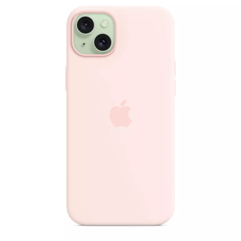 Capa de silicone com MagSafe para iPhone 15 Plus – Rosa-claro