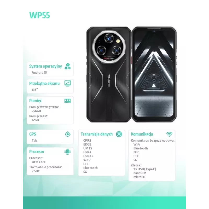 Smartphone Oukitel WP55 6,6 inch 12 GB RAM 256 GB preto