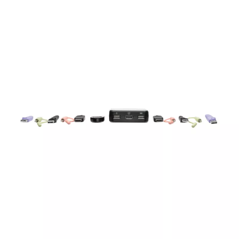 Eaton Tripp Lite series comutador KVM USB/HD de 2 portas com áudio/vídeo, cabos e partilha de periféricos USB - comutador KVM/áudio/USB - 2 x KVM/áudio/USB - 1 utilizador local - Deskt