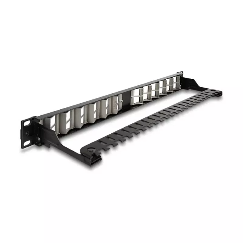 Painel Keystone DELOCK 19 polegadas 24 portas angular com alívio de tensão, 1U, preto, 482,6×125,5×44,2 mm