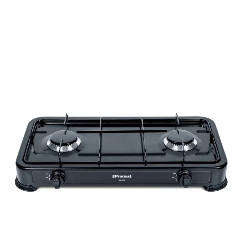 Fogão a gás de mesa PROMIS KG200C — fogão a gás preto de 2 bicos (exterior, sem redutor)