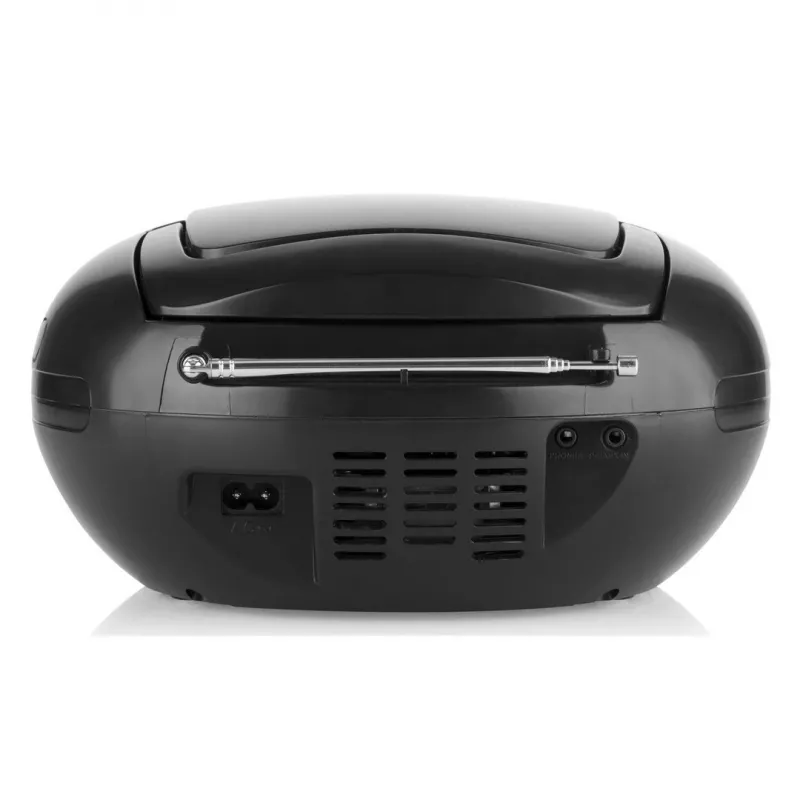Leitor de CD portátil JVC RD‑E221B — preto, CD/MP3, deck de cassetes, reprodução USB, rádio FM, AUX, funcionamento a pilhas/corrente