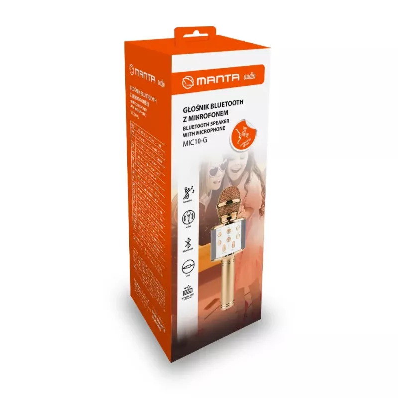 Microfone MANTA MIC10-G dourado cardioide portátil — condensador cardioide, design de mão