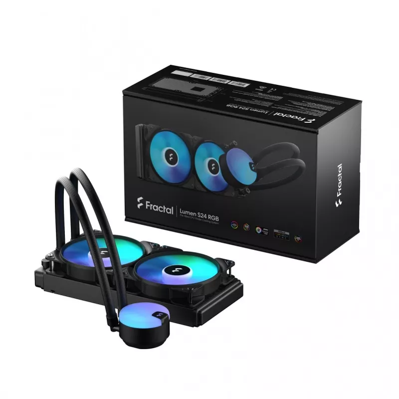Refrigeração líquida tudo-em-um Fractal Design Lumen S24 v2 RGB — radiador de 240 mm, ventoinha RGB de 120 mm, preta