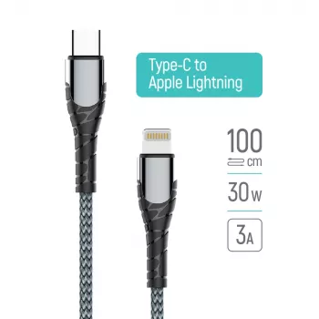 Cabo ColorWay Type-C - Apple Lightning (carregamento rápido PD) 3,0 A (30 W), 1 m | CW-CBPDCL033-GR