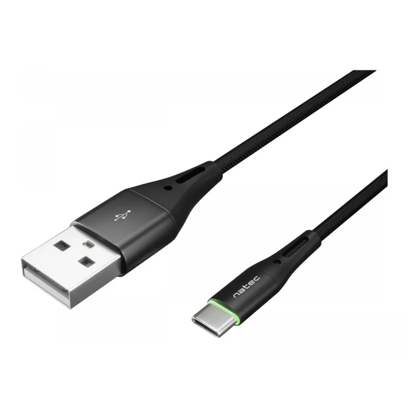 Cabo NATEC USB-C/A 2.0 1m prati LED preto nylon