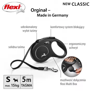 Flexi New CLASSIC 5 m Preto Trela retrátil para cães