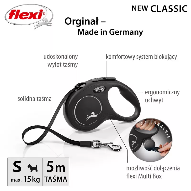 Flexi New CLASSIC 5 m Preto Trela retrátil para cães