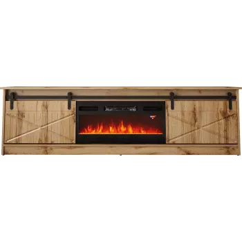Móvel de TV Cama Meble GRANERO com móvel de lareira, carvalho Wotan, 2000×350×567 mm, 2 portas, 2 prateleiras