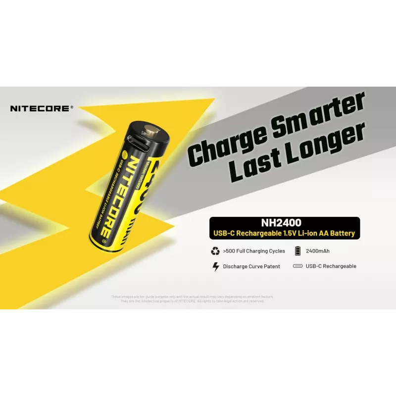 Pack de pilhas recarregáveis Li-Ion AA 1,5V Nitecore NH2400 2400mAh – pack de 4