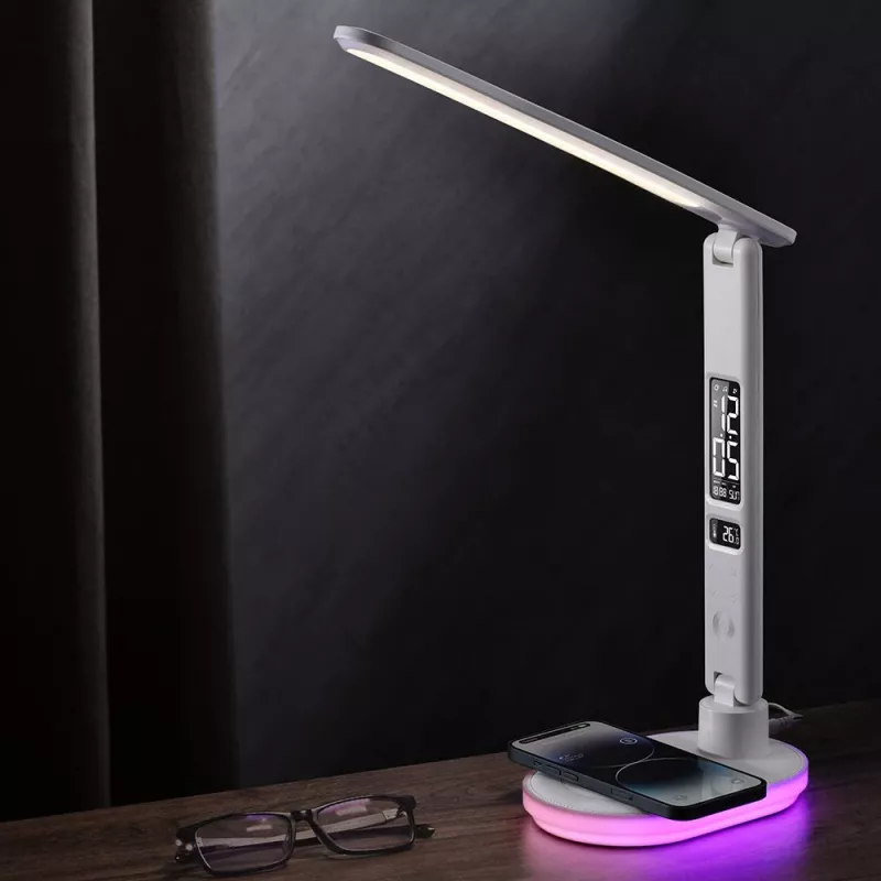 Candeeiro de mesa Hawk HW-LAMP03 branco RGB — candeeiro de secretária LED ajustável com iluminação RGB