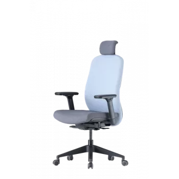 Cadeira de escritório ergonómica Up Up Athene preta, cinzento + tecido azul