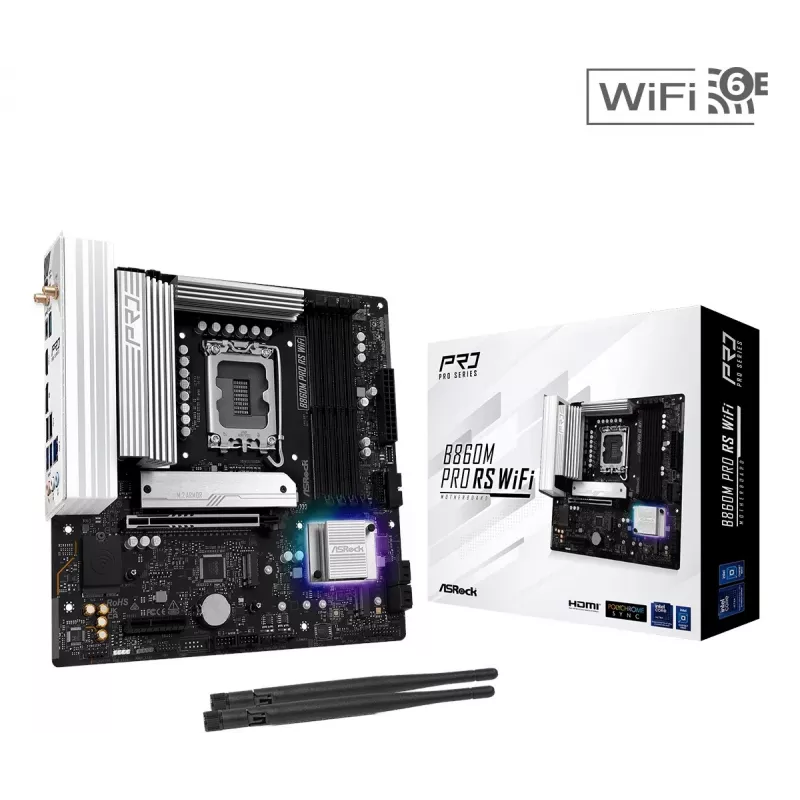 Placa-mãe ASRock B860M Pro RS WiFi — Intel B860, LGA 1851, micro ATX, DDR5, 4 DIMM, 3x M.2, 2.5Gb LAN, Wi‑Fi, Bluetooth