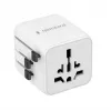 Adaptador de viagem universal GEMBIRD TPA-INT-01-W — entrada 100–250 V, ficha Type-G, dimensões compactas 84×56×85 mm