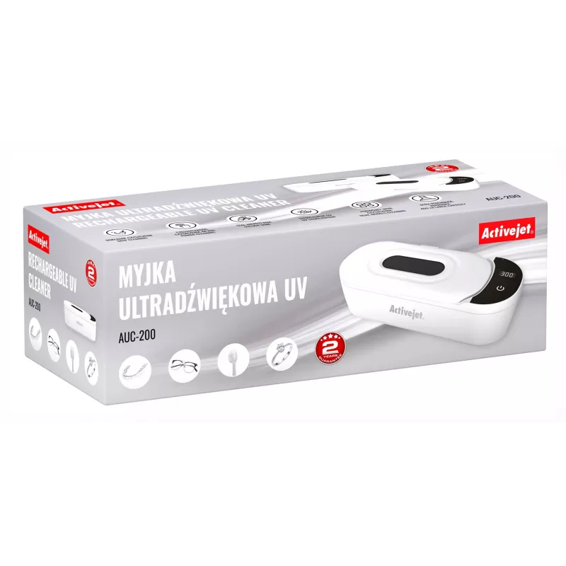 Limpeza por ultrassons ActiveJet AUC-200 branco UV, 100–240 V, 231×96×67 mm, 450 g