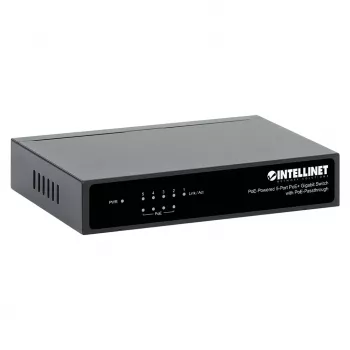 Gigabit 5xPoE Passthrough Switch, alimentado por PoE ou AC, 68W