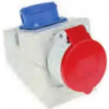 Tomada industrial Bachmann 910.002, 5P, 400 V, 16 A, IP44, policarbonato, azul/vermelho/branco