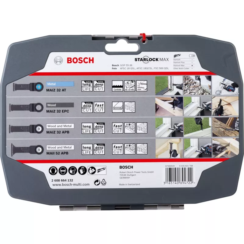 Conjuntos Bosch Starlock Best of Heavy Duty, 4 peças, conjunto de lâminas, metal, madeira, preto, caixa