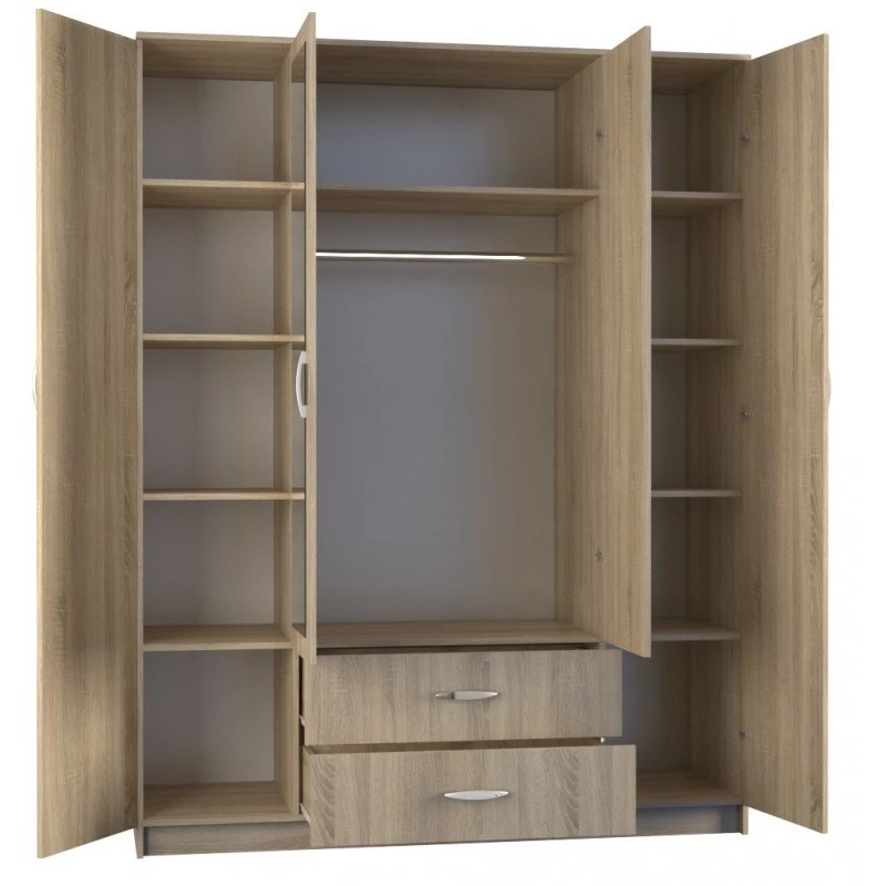 Roupeiro Topeshop ROMANA 160 SON 11 prateleiras 4 portas carvalho