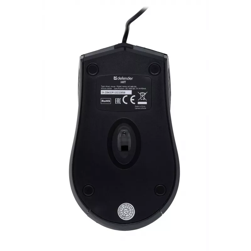 Defender HIT MB-530 rato ótico com fios, 1000 DPI, preto