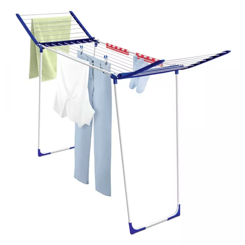 Estendal Leifheit Pegasus 180 Maxx Winged — estendal de chão, 18 m de comprimento de secagem, altura ajustável 1080–1280 mm, 550×1100×1280 mm, azul/branco