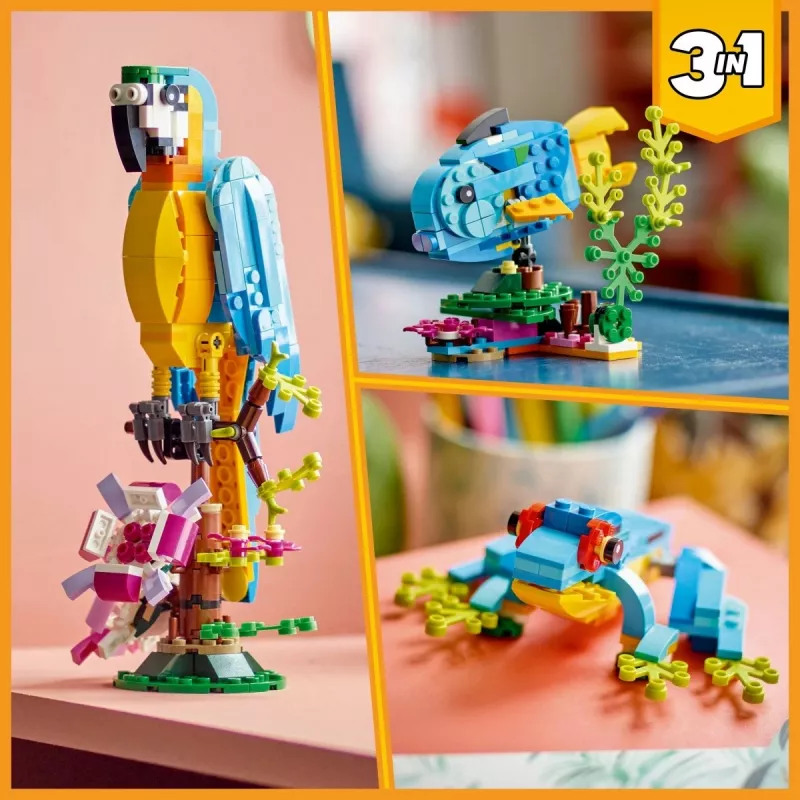 Conjunto de Construção LEGO Papagaio Exótico 31136 — Modelo de Exposição Creator, 253 Peças, 220×120×110 mm
