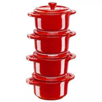 Mini Cocotte Staub redonda, 4 unid. - 200 ml, vermelho