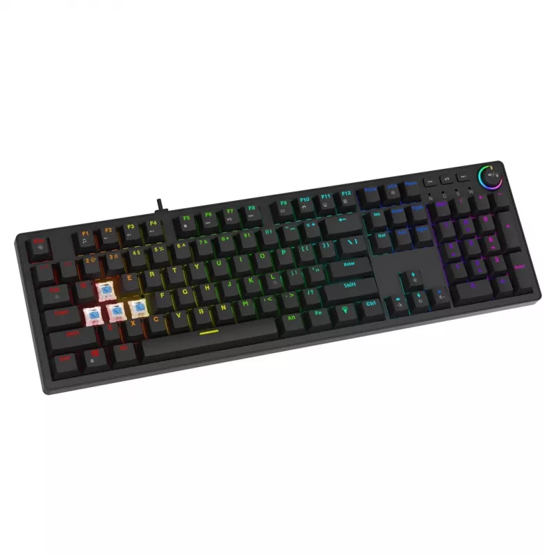 SAVIO STYX Brown teclado mecânico gaming, Outemu Brown, Hot-Swap, RGB, disposição US, tamanho completo, USB, preto
