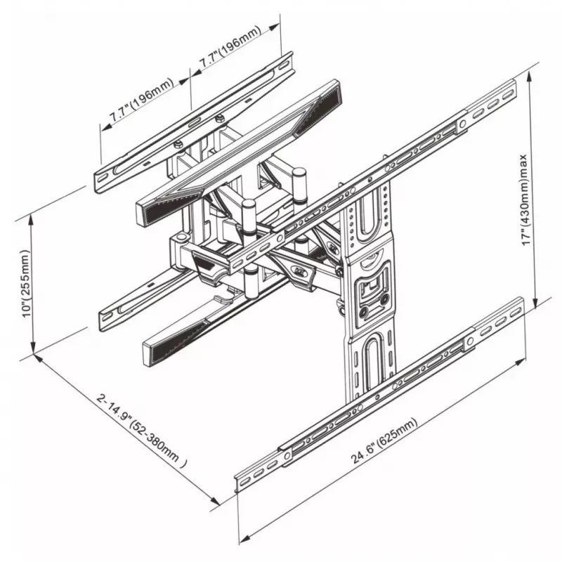 Suporte de parede para TV ART para LCD/LED 40–75 polegadas até 45 kg, inclinável e orientável, altura 52–380 mm, máx. VESA 600x400