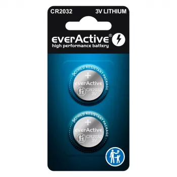 Pilha de lítio botão everActive CR2032 — 3V, 20 mm, 2 unid. embalagem blister