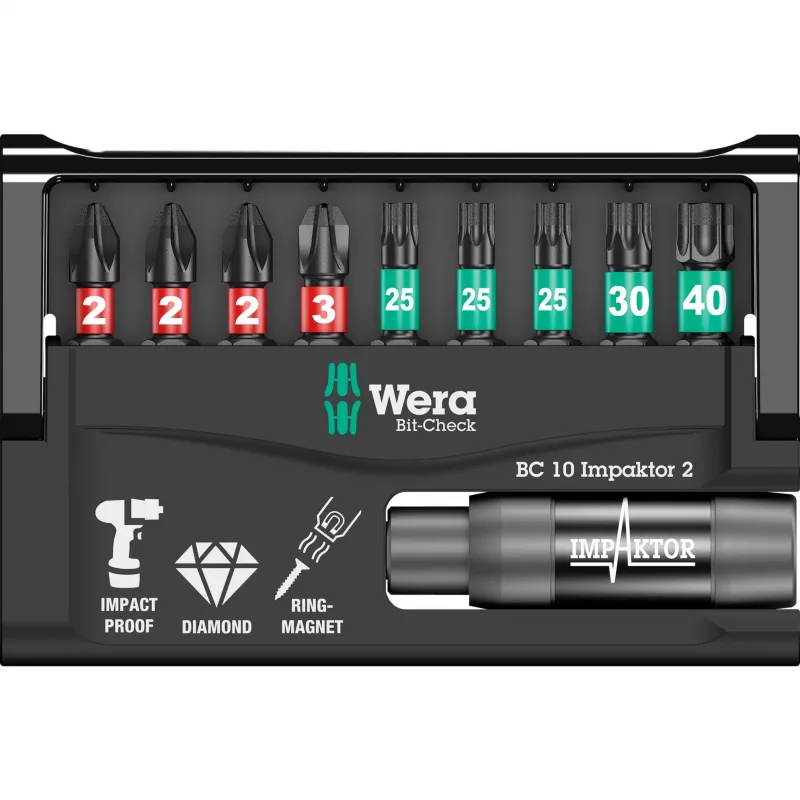 Bit-Check 10 Impaktor 2, 1/4, 10 peças, conjunto de bits com revestimento de diamante, extremamente resistente