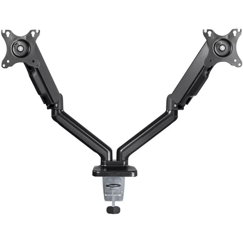 Suporte de mesa Goobay | Suporte para dois monitores com mola a gás | Orientável, inclinável, rotativo | 17-32 inch | Capacidade máxima de carga 9 kg | preto