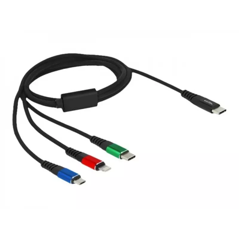 Cabo de Carregamento USB DeLOCK 3-em-1 USB Type-C para Lightning Micro-USB 1 m
