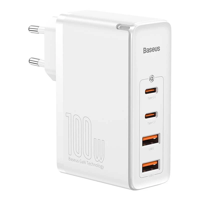 Carregador de viagem Baseus GaN2 Pro Quick 2x USB + 2x USB-C, 100W, EU (Branco)