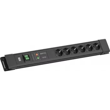 Régua de tomadas Bachmann CONNECTUS com 6 tomadas CEE7/3, 1 GVS, 1 interruptor, cabo de 2,0 m, ficha CEE7/7, preto