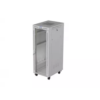 Armário rack de chão LANBERG 19 polegadas 32HE 600×800 mm cinzento com porta de vidro e LCD (embalagem plana)