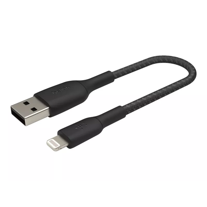 Cabo entrançado USB-Lightning 15 cm preto