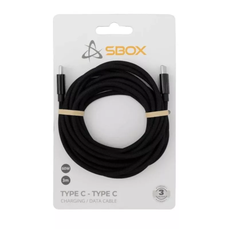Cabo USB Type-C SBOX 3 m, Type-C para Type-C, preto